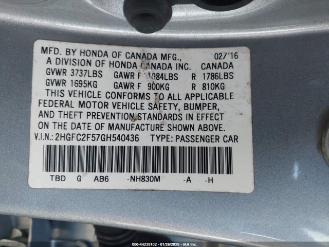 Honda Civic Lx 2016 2HGFC2F57GH540436 Image 9