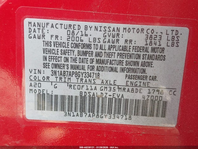 3N1AB7AP8GY334718 Nissan SENTRA SV