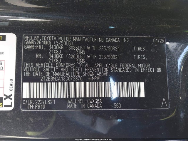 44238156 :رقم المزاد ، 2T2BBMCA1SC072876 vin ، 2025 Lexus Rx 350h Premium Plus مزاد بيع