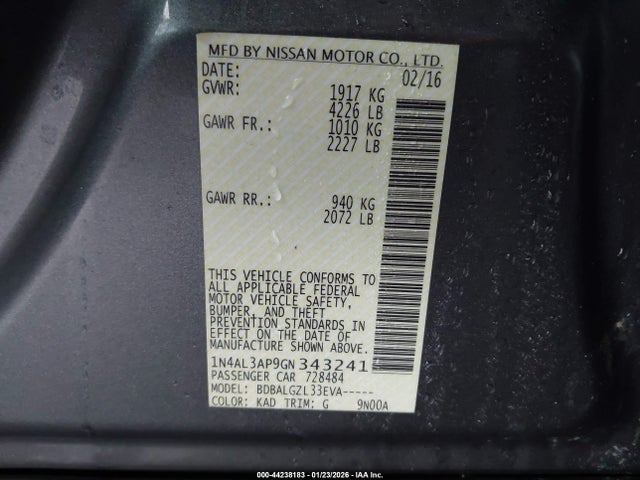 1N4AL3AP9GN343241 Nissan Altima 2.5 S