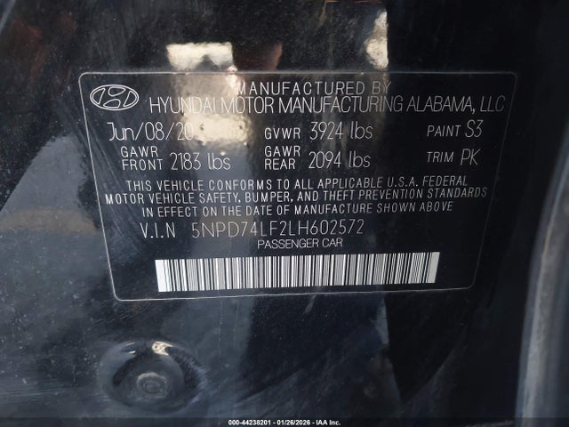 5NPD74LF2LH602572 Hyundai ELANTRA SE