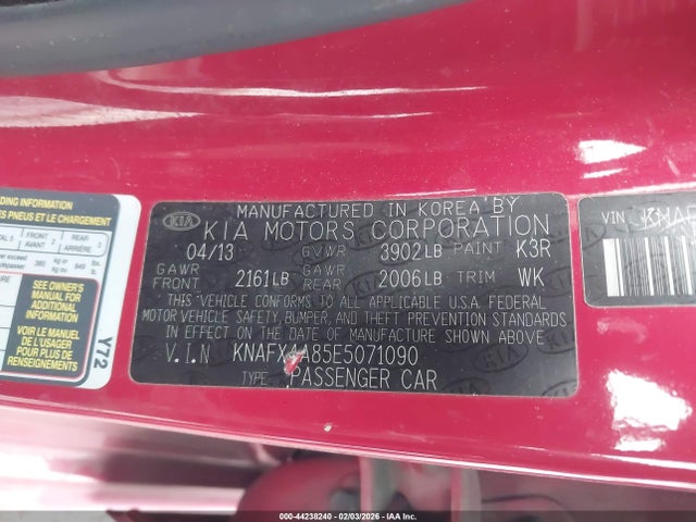 KNAFX4A85E5071090 KIA FORTE EX