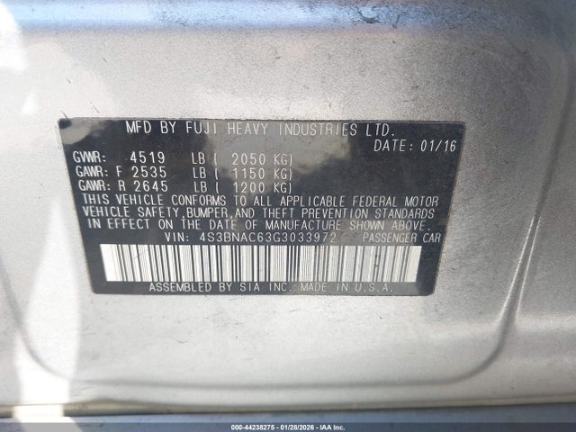 4S3BNAC63G3033972 Subaru Legacy 2.5i Premium