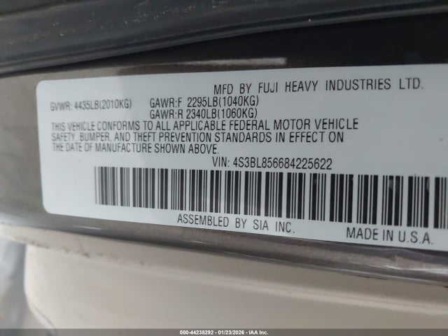 44238292 :رقم المزاد ، 4S3BL856684225622 vin ، 2008 Subaru Legacy 3.0r Limited مزاد بيع