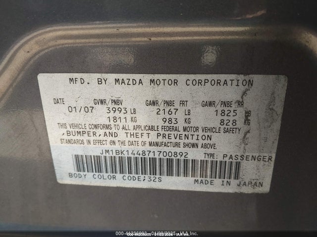 Продажа на аукционе авто 2007 Mazda Mazda3 S Sport, vin: JM1BK144871700892, номер лота: 44238305