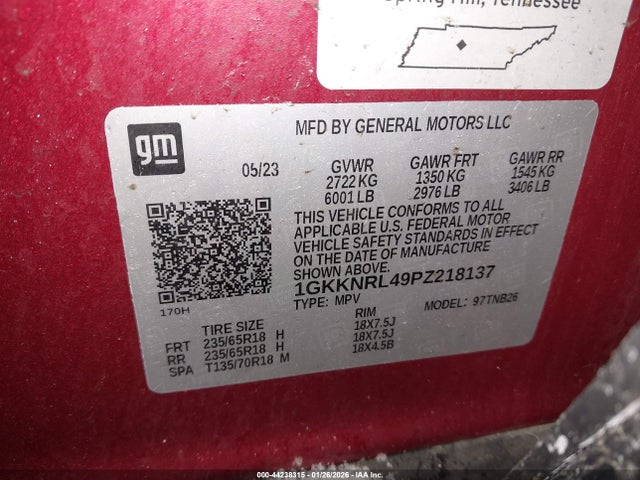 44238315 :رقم المزاد ، 1GKKNRL49PZ218137 vin ، 2023 Gmc Acadia Awd Sle مزاد بيع