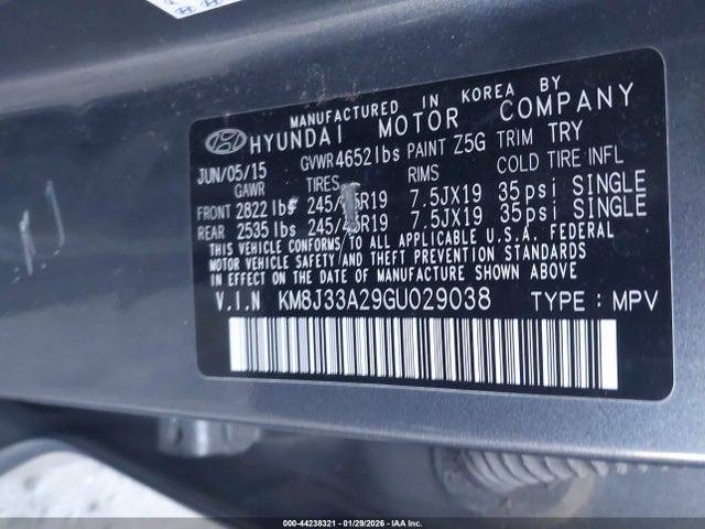KM8J33A29GU029038 Hyundai Tucson Limited
