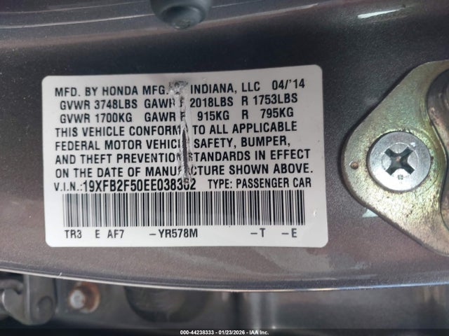Honda Civic Lx 2014 19XFB2F50EE038362 Image 9