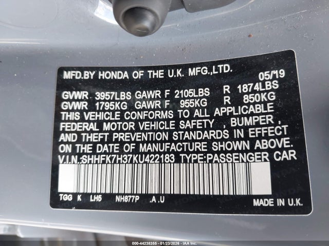 SHHFK7H37KU422183 Honda Civic Lx