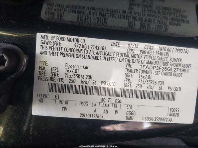 1FADP3F26GL271991 Ford FOCUS SE