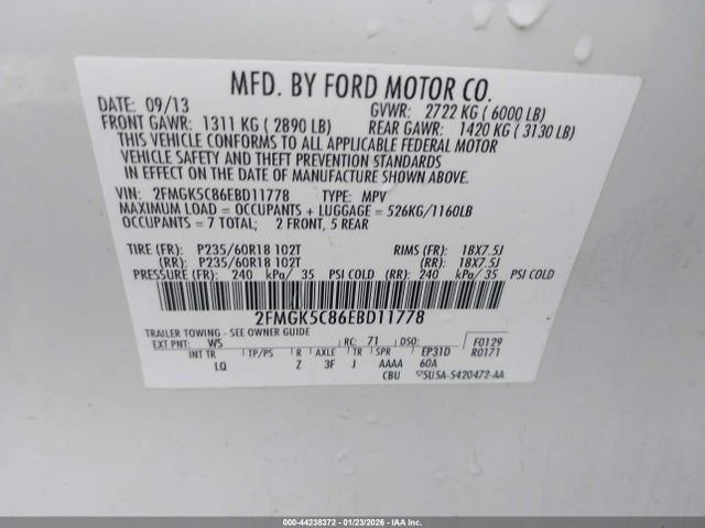 Ford FLEX SEL 2014 2FMGK5C86EBD11778 Image 9