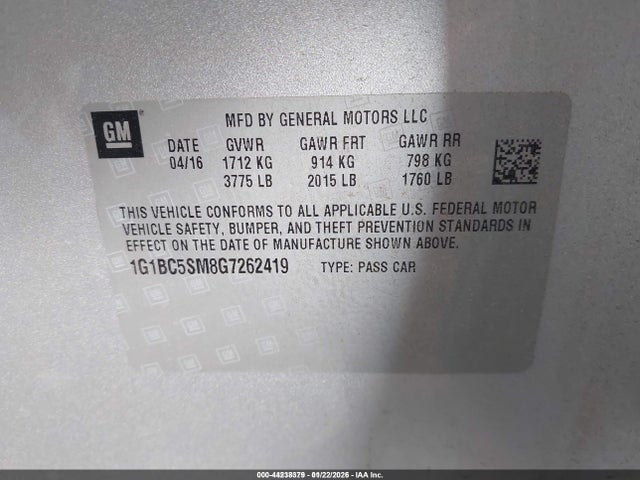 1G1BC5SM8G7262419 Chevrolet Cruze Ls Auto
