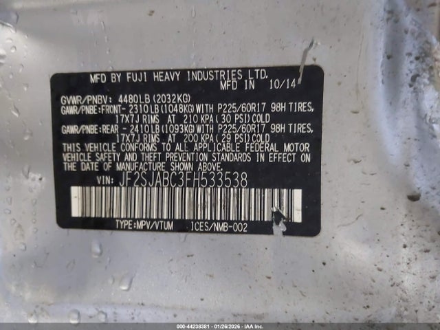 JF2SJABC3FH533538 Subaru Forester 2.5i