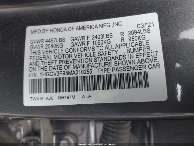 1HGCV3F95MA010255 Honda Accord Hybrid Touring