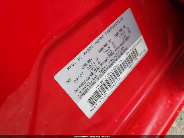 44238405 :رقم المزاد ، JM1BK32G081824410 vin ، 2008 Mazda Mazda3 I مزاد بيع