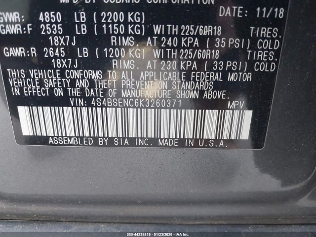 4S4BSENC6K3260371 Subaru Outback 3.6r Limited