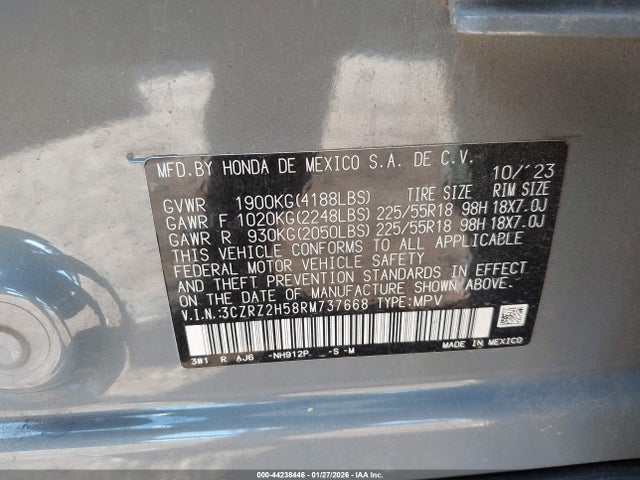 3CZRZ2H58RM737668 Honda Hr-v Awd Sport/awd Sport W/o Bsi
