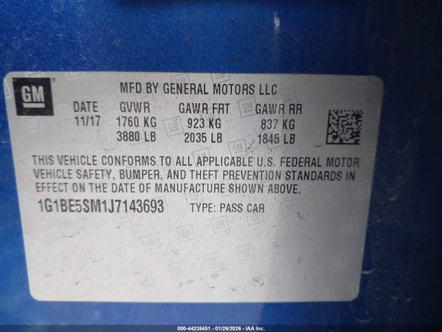 1G1BE5SM1J7143693 Chevrolet Cruze Lt Auto