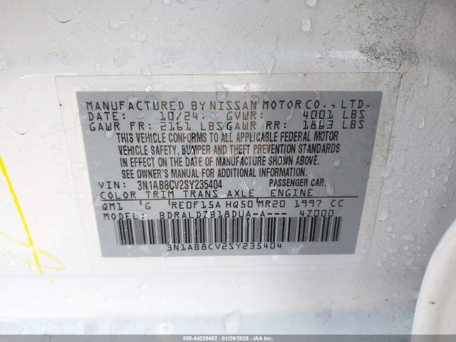 3N1AB8CV2SY235404 Nissan SENTRA SV
