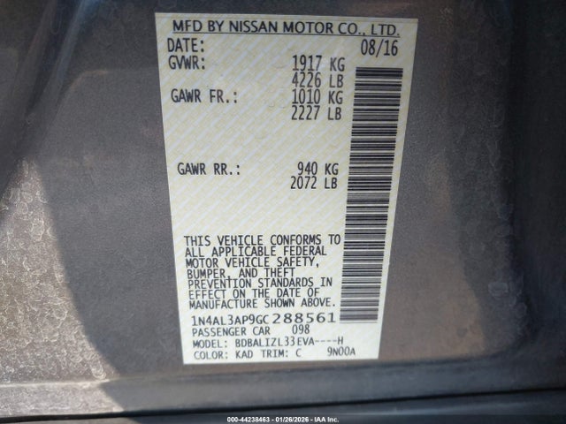 1N4AL3AP9GC288561 Nissan Altima 2.5 Sv