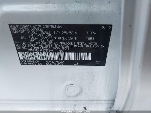 Toyota Rav4 Limited 2015 JTMYFREV4FJ039249 Image 9