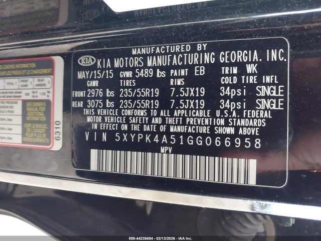 5XYPK4A51GG066958 KIA Sorento 3.3l Sxl