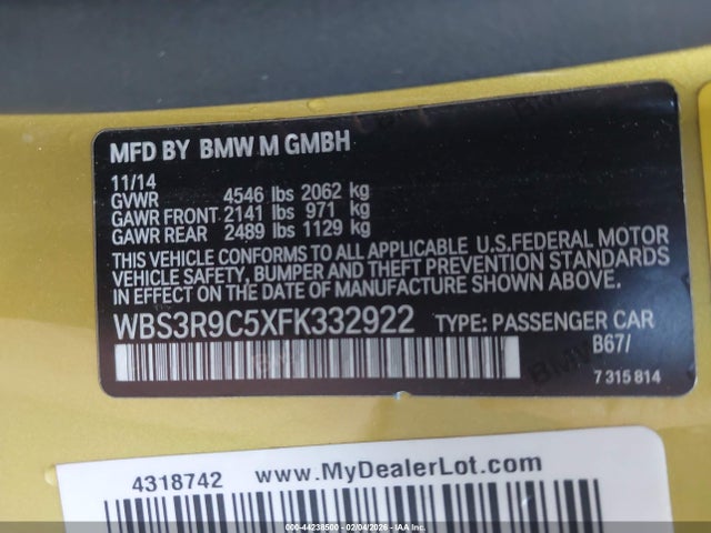 WBS3R9C5XFK332922 BMW M4