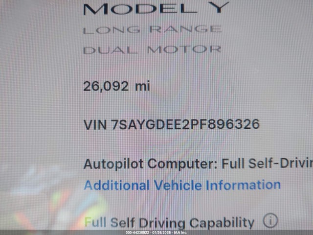 Продажа на аукционе авто 2023 Tesla Model Y Awd/long Range Dual Motor All-wheel Drive, vin: 7SAYGDEE2PF896326, номер лота: 44238522