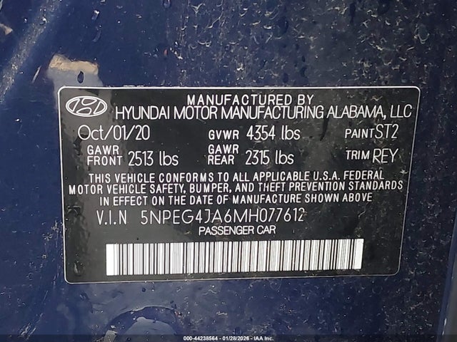 5NPEG4JA6MH077612 Hyundai SONATA SE
