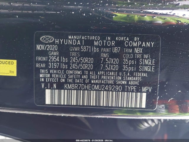 Продажа на аукционе авто 2021 Hyundai Palisade Calligraphy, vin: KM8R7DHE0MU249290, номер лота: 44238576