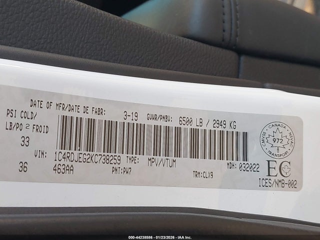 2019 DODGE DURANGO 1C4RDJEG2KC738259 Photo 8