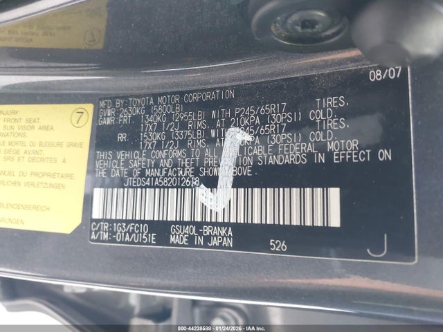 2008 TOYOTA HIGHLANDER JTEDS41A582012618 Photo 8