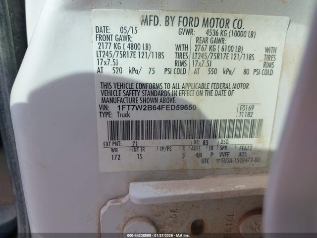 Ford F-250 Xl 2015 1FT7W2B64FED59650 Image 9