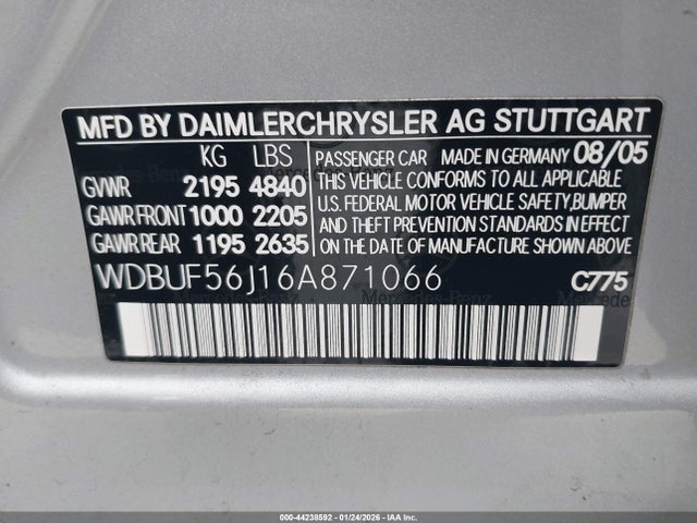 44238592 :رقم المزاد ، WDBUF56J16A871066 vin ، 2006 Mercedes-benz E 350 مزاد بيع