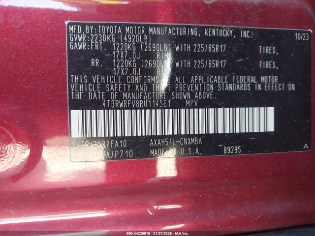 4T3RWRFV8RU114561 Toyota Rav4 Hybrid Xle