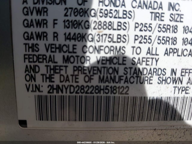 2008 ACURA MDX 2HNYD28228H518122 Photo 8