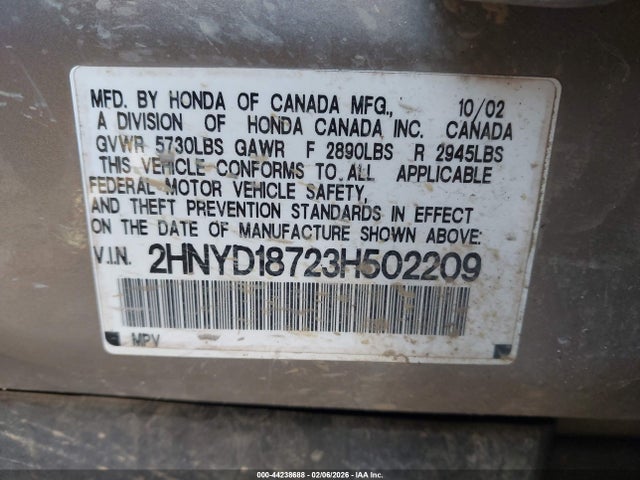 44238688 :رقم المزاد ، 2HNYD18723H502209 vin ، 2003 Acura Mdx مزاد بيع