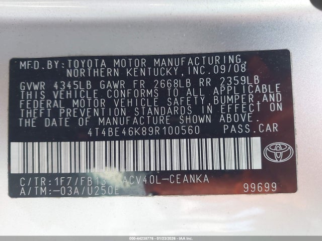 2009 TOYOTA CAMRY 4T4BE46K89R100560 Photo 8