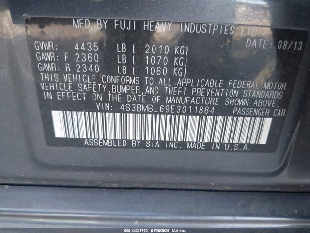 Subaru Legacy 2.5i Limited 2014 4S3BMBL69E3011884 Image 9