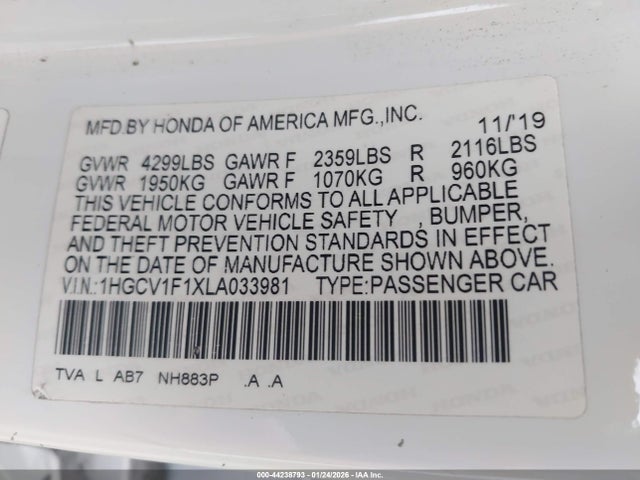 1HGCV1F1XLA033981 Honda ACCORD LX