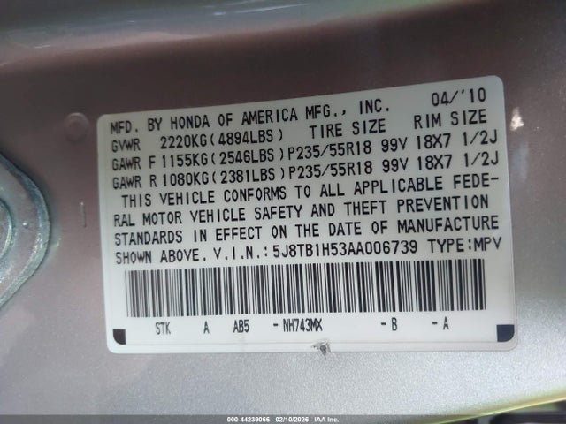 2010 ACURA RDX 5J8TB1H53AA006739 Photo 8