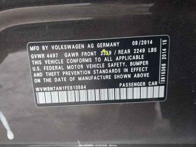 2015 VOLKSWAGEN CC WVWBN7AN1FE810584 Photo 8