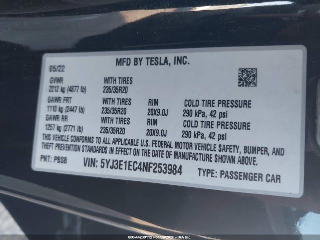 2022 TESLA MODEL 3 5YJ3E1EC4NF253984 Photo 8