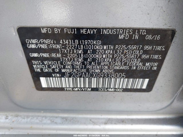 JF2GPAACXG9338005 Subaru Crosstrek 2.0i