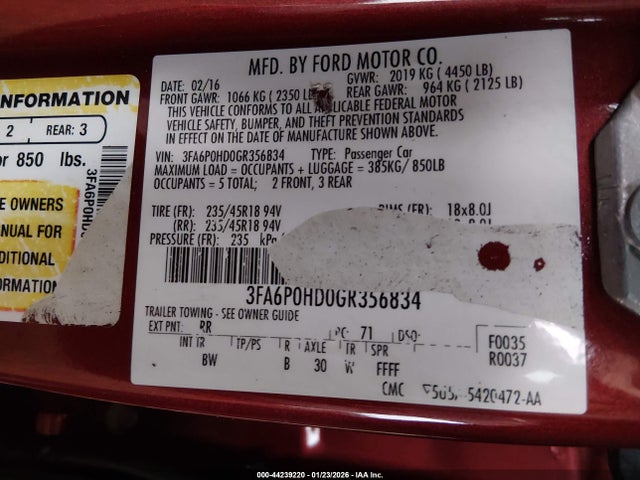 Ford FUSION SE 2016 3FA6P0HD0GR356834 Image 9
