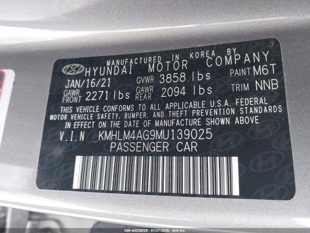 Hyundai ELANTRA SEL 2021 KMHLM4AG9MU139025 Image 9