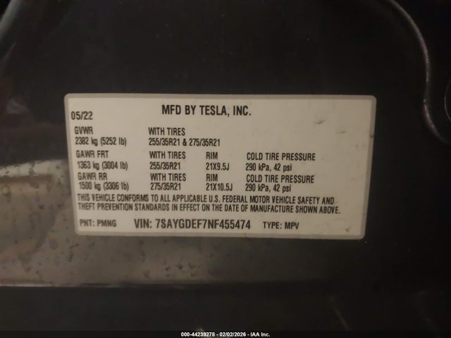 2022 TESLA MODEL Y 7SAYGDEF7NF455474 Photo 8