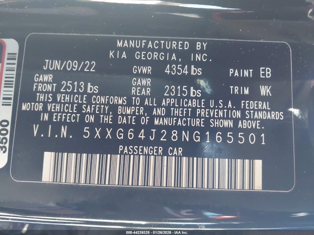 5XXG64J28NG165501 KIA K5 Gt-line