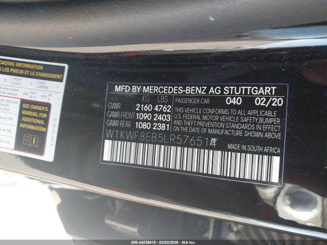 Aukcja sprzedaży 2020 Mercedes-benz C 300 4matic, vin: W1KWF8EB5LR576514, numer aukcji: 44239410