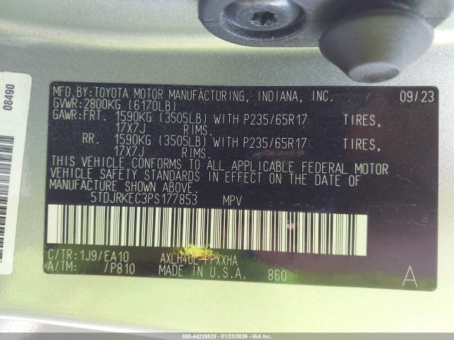 5TDJRKEC3PS177853 Toyota SIENNA XLE